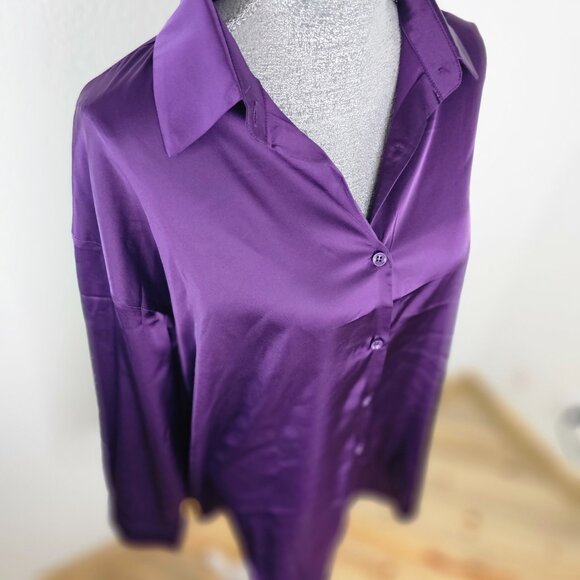 Chigant Purple Button Up Blouse Size XL - Picture 1 of 6